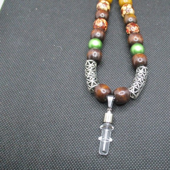 ADULT CREMATION PENDANT WITH BEADED NECKLACE ROLO CHAIN STAINLESS STEEL - Picture 5 of 10